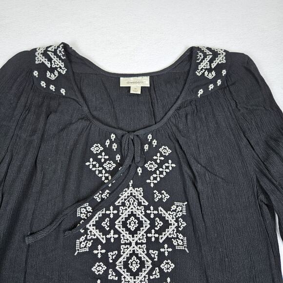 Dressbarn Embroidered Blouse Gauze Tunic 3/4 Sleeve Boho Lagenlook Crinkle Tie M - Picture 7 of 15